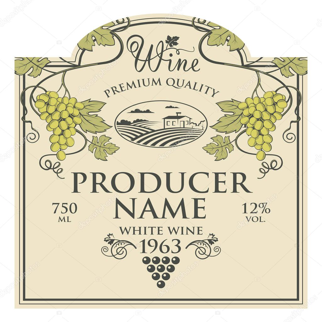 vintage label for wine bottles with grapes