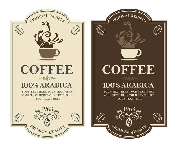 Collection Coffee Labels Branch Beans Cup — Stock Vector