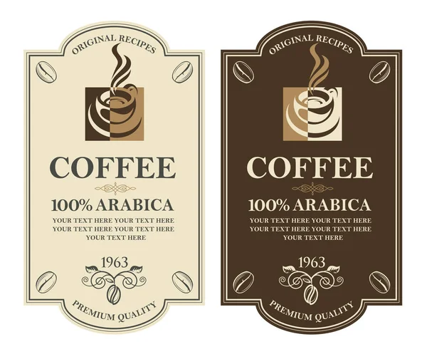 Şube, fasulye ve fincan kahve etiketlerle topluluğu