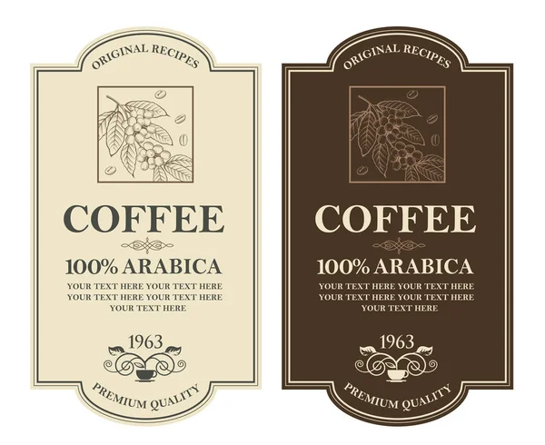 Şube, fasulye ve fincan kahve etiketlerle topluluğu