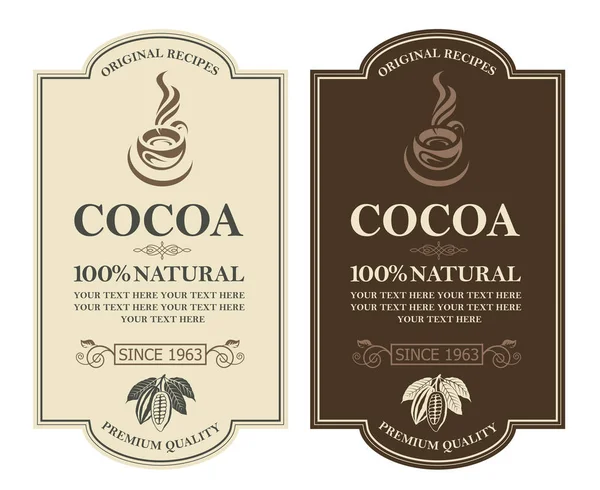 Colección Etiquetas Con Granos Cacao Ramas Hojas — Archivo Imágenes Vectoriales