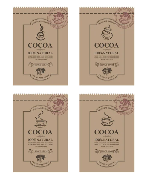 Recogida Envases Con Granos Cacao Ramas Hojas — Archivo Imágenes Vectoriales