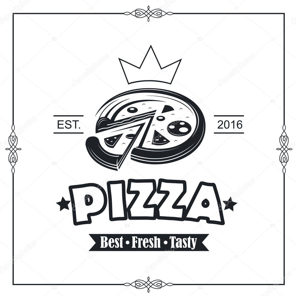 Background of emblem with pizza and ribbon