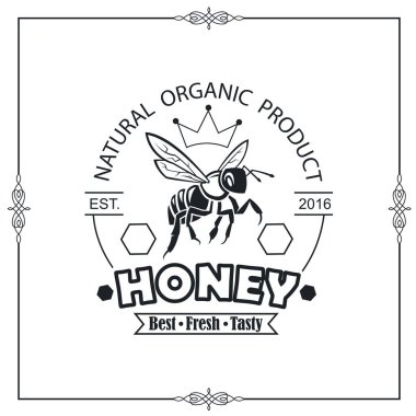 amblemi ile arı ve bal beyaz arka plan üzerinde tasarımı