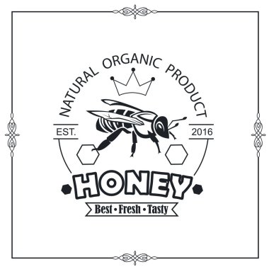 amblemi ile arı ve bal beyaz arka plan üzerinde tasarımı