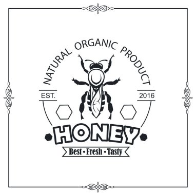 amblemi ile arı ve bal beyaz arka plan üzerinde tasarımı