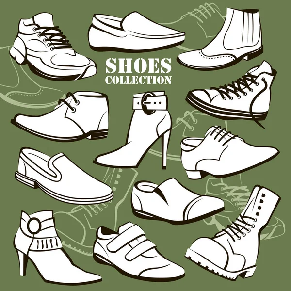 Colección Zapatos Varios Hombres Mujeres — Archivo Imágenes Vectoriales