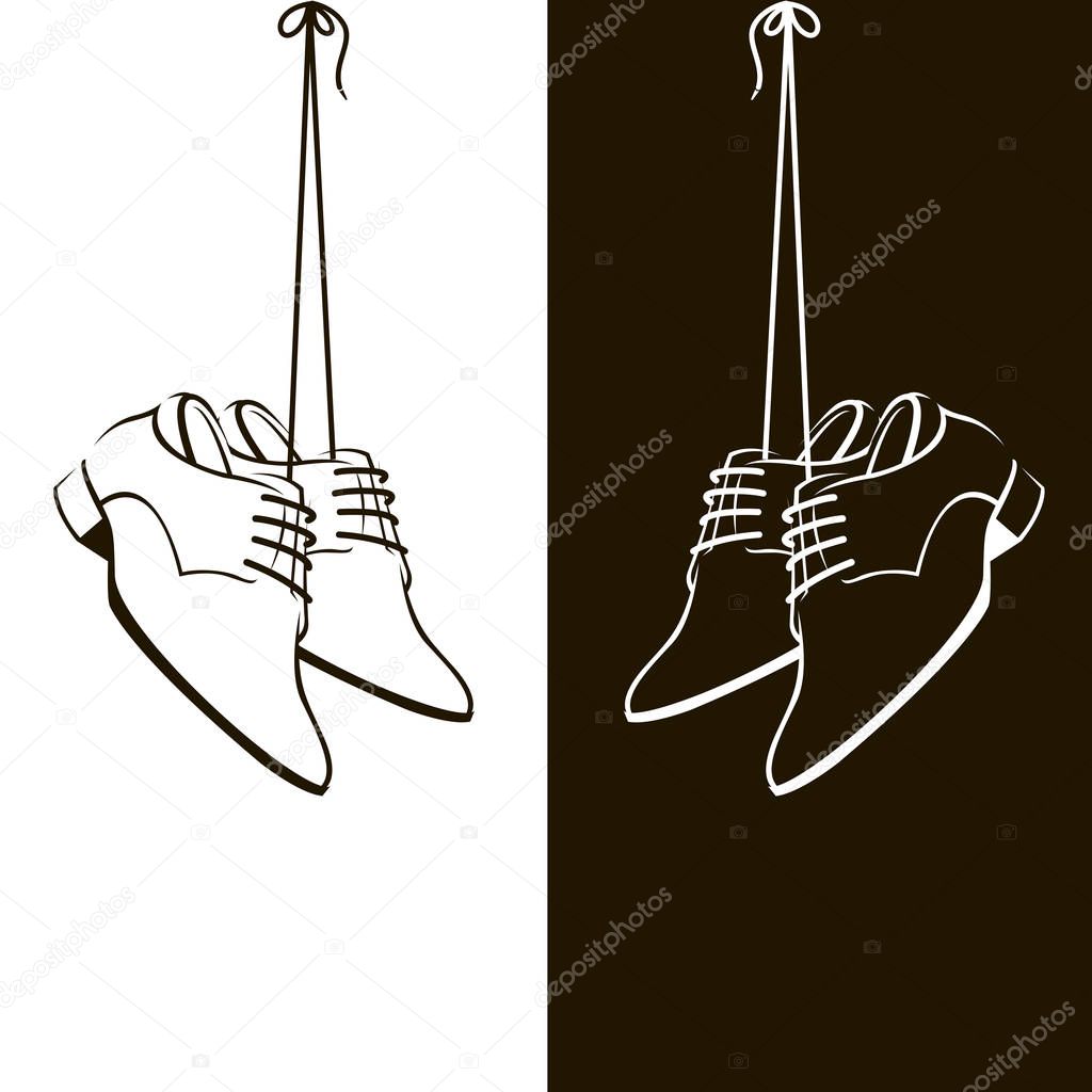Illustration with hanging on shoelaces shoes