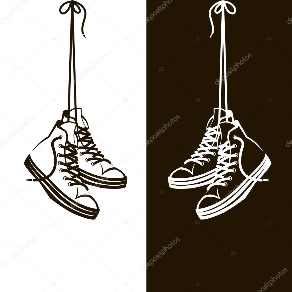 Illustration with hanging on shoelaces shoes