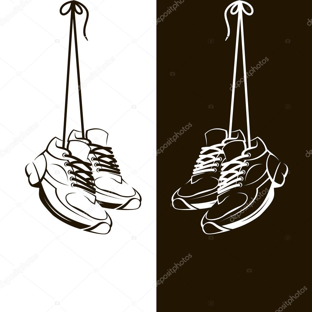Illustration with hanging on shoelaces shoes