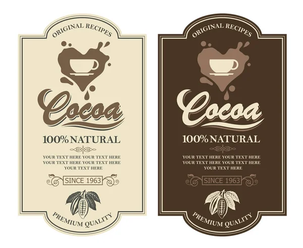 Colección Etiquetas Con Granos Cacao Ramas Hojas — Archivo Imágenes Vectoriales