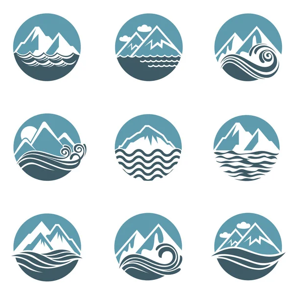 Collection Abstract Icons Mountain Sea Wave — Stock Vector