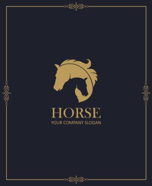 gold emblem of horse head on dark background clipart