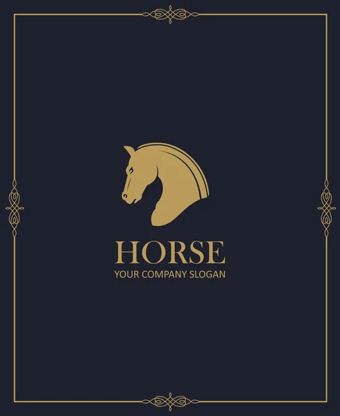 暗い背景に馬の頭の金のエンブレム — ストックベクタ