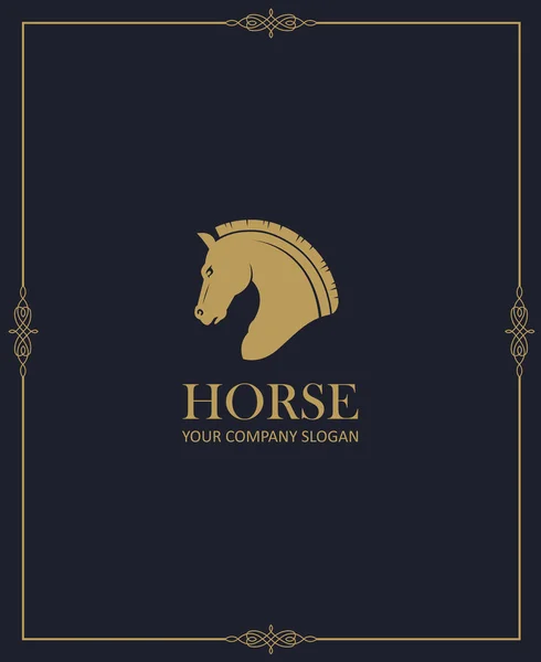 暗い背景に馬の頭の金のエンブレム — ストックベクタ