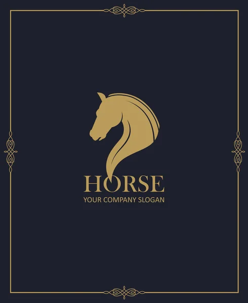 Gouden Embleem Van Paard Hoofd Donkere Achtergrond — Stockvector