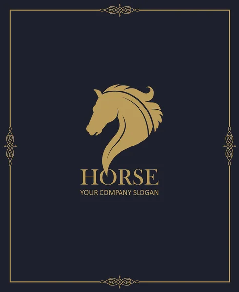 Emblema Oro Cabeza Caballo Sobre Fondo Oscuro — Vector de stock