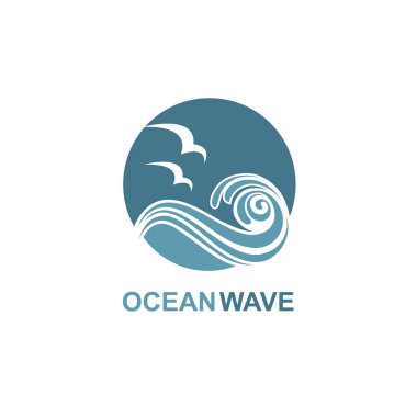 okyanus dalgaları ve beyaz arka plan üzerinde izole martılar simgesiyle soyut tasarım