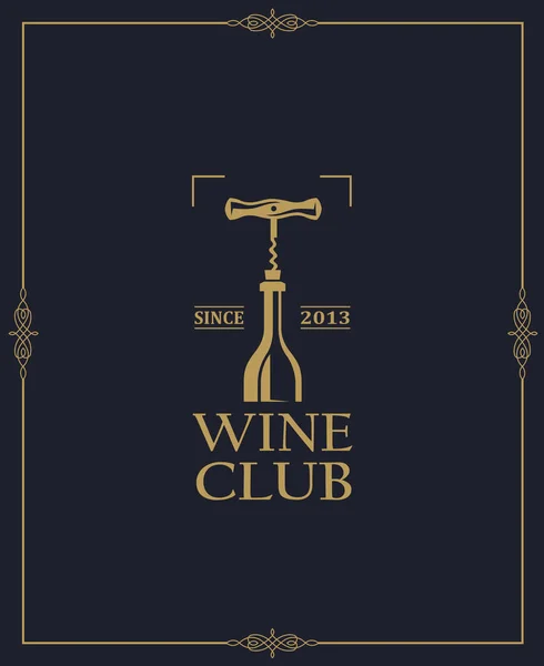 Wine Club Emblem Bottle Corkscrew Dark Background — Stock Vector