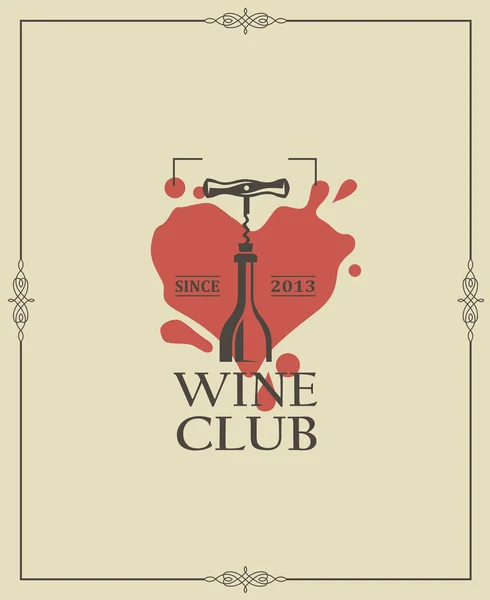 Emblème Club Vin Avec Bouteille Tire Bouchon Dans Cadre — Image vectorielle