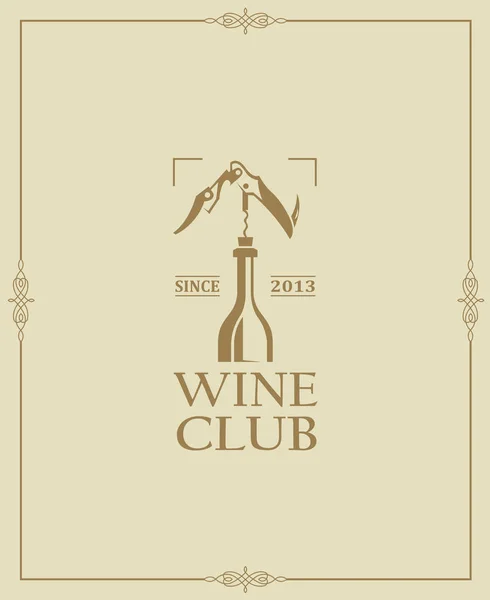 Emblema Del Club Vino Con Botella Sacacorchos Marco — Vector de stock