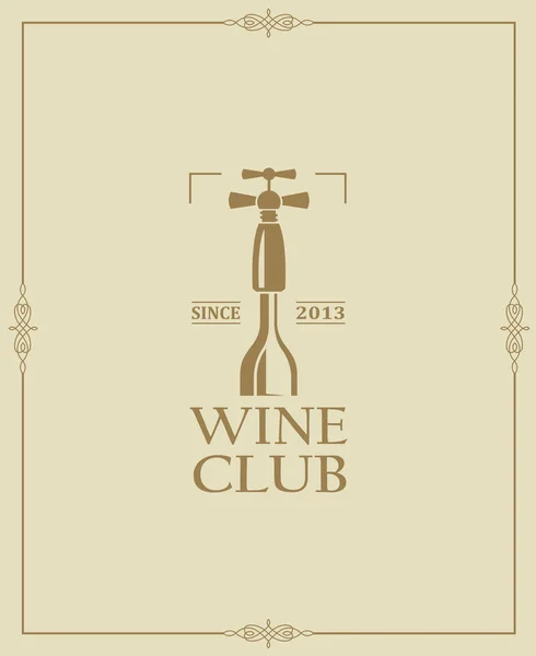 Wine Club Emblem Bottle Corkscrew Frame — Stock Vector