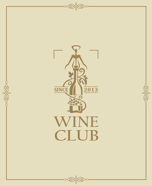 Wine Club Emblem Bottle Corkscrew Frame — Stock Vector