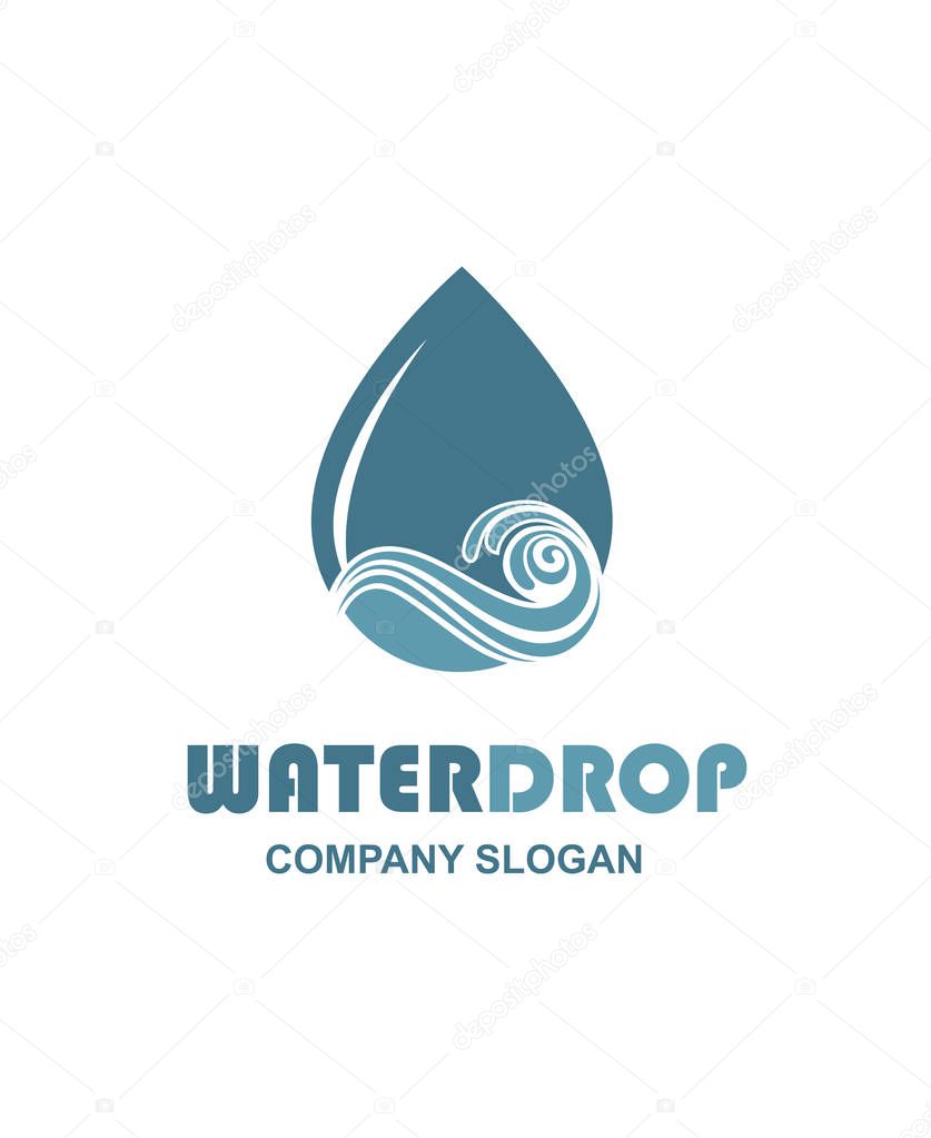Water drop icon with waves isolated on white background