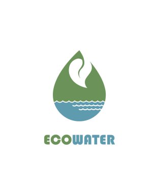 Beyaz arka plan üzerinde izole su damla simgesi olan yaprak