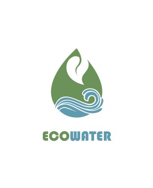 Beyaz arka plan üzerinde izole su damla simgesi olan yaprak