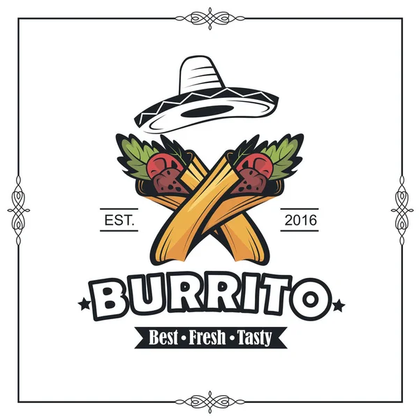 Ilustración Retro Emblema Comida Rápida Con Burrito — Vector de stock