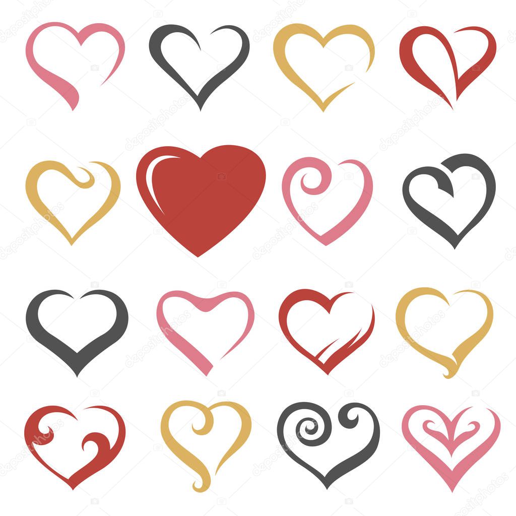 Icons collection of hearts isolated on white background