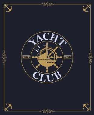 Dekoratif çerçeve içinde koyu arka plan üzerinde izole yat kulübü etiket