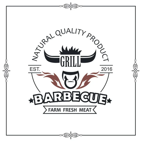 Barbecue Grill Embleem Voor Restaurant Menu Geïsoleerd Witte Achtergrond — Stockvector