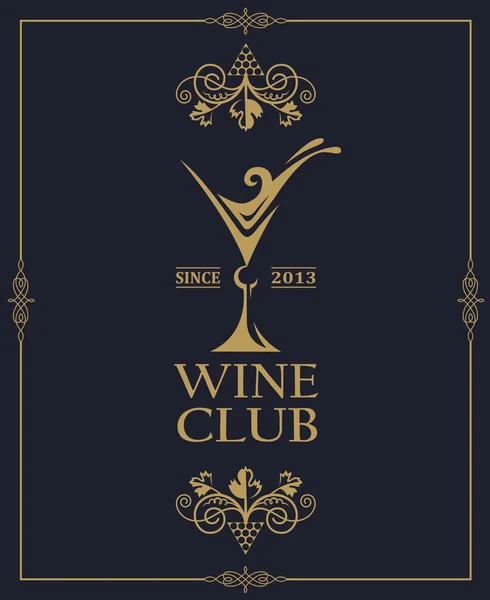 Emblema Del Club Vino Con Uvas Vidrio — Archivo Imágenes Vectoriales