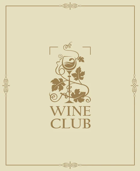 Emblema Del Club Del Vino Con Bottiglia Vetro — Vettoriale Stock