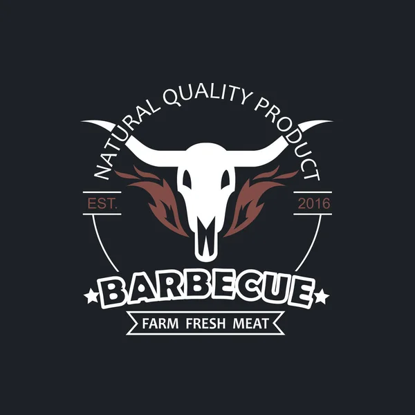 Barbecue Grill Emblème Pour Menu Restaurant Isolé Sur Fond Sombre — Image vectorielle