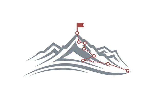 Illustratie Van Bergbeklimmen Route Naar Piek Geïsoleerd Witte Achtergrond — Stockvector