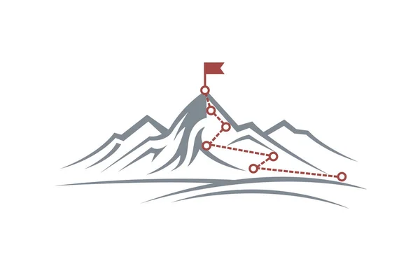 Illustratie Van Bergbeklimmen Route Naar Piek Geïsoleerd Witte Achtergrond — Stockvector