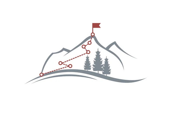 Illustration Bergsklättring Rutt Till Peak Isolerad Vit Bakgrund — Stock vektor