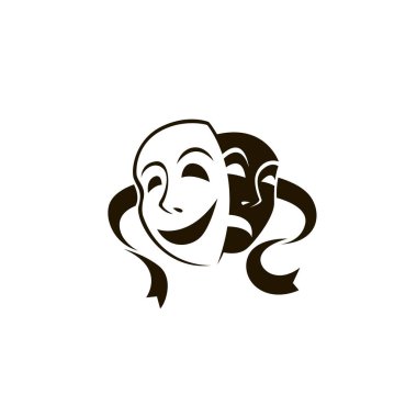 Beyaz arka plan üzerinde izole komedi ve trajedi Tiyatro maskeleri çizimi