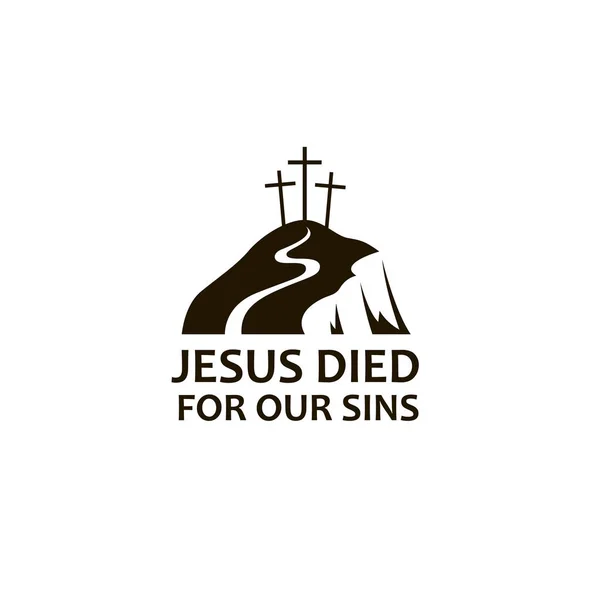Černý Ikonu Kopci Golgota Ježíše Kříže Izolované Bílém Pozadí — Stockový vektor