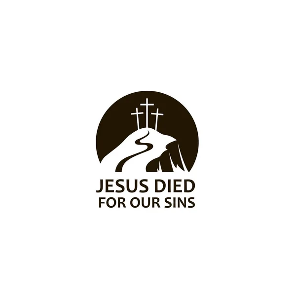 Черная Икона Иисуса Холма Гольгота Крестами Изолированы Белом Фоне — стоковый вектор