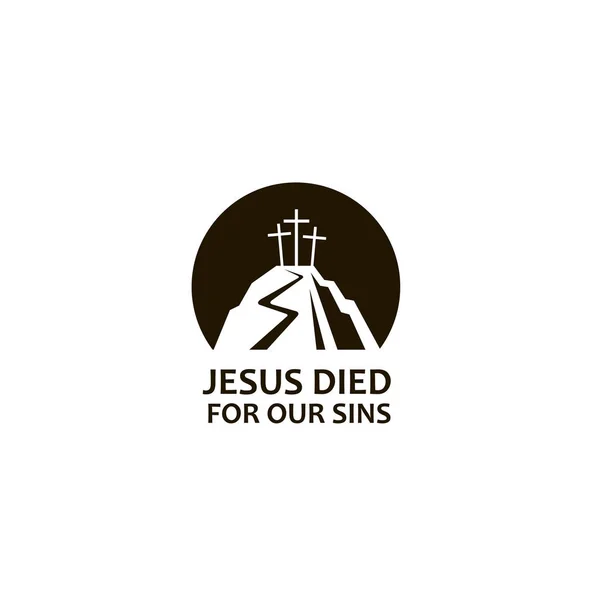 Zwarte Pictogram Van Jezus Golgotha Heuvel Met Kruist Geïsoleerd Witte — Stockvector