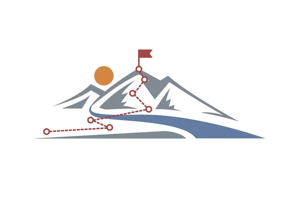 Ilustración Ruta Escalada Pico Aislado Sobre Fondo Blanco — Vector de stock