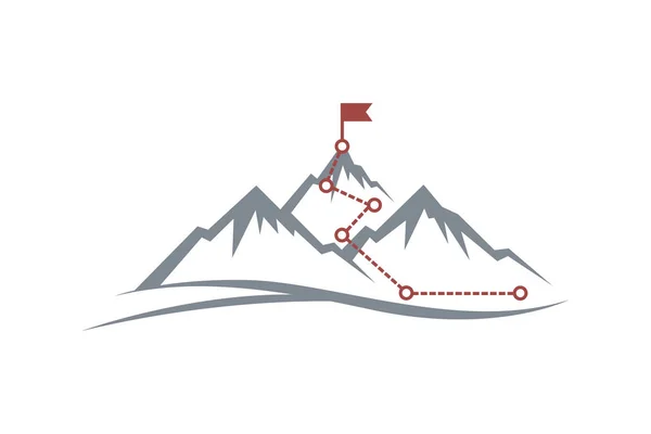 Illustratie Van Bergbeklimmen Route Naar Piek Geïsoleerd Witte Achtergrond — Stockvector