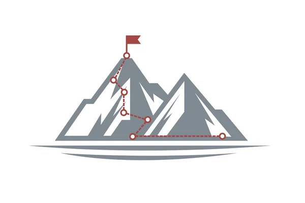 Illustrazione Del Percorso Arrampicata Montagna Alla Vetta Isolata Fondo Bianco — Vettoriale Stock