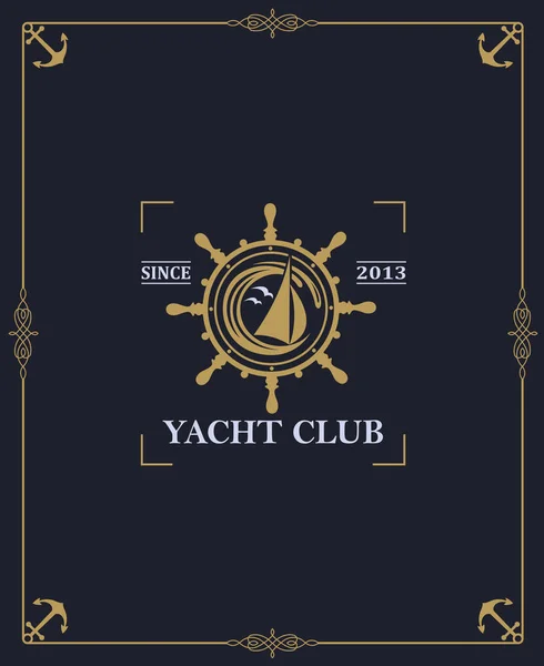 Yacht Club Label Isolated Dark Background Decorative Frame — Stock Vector