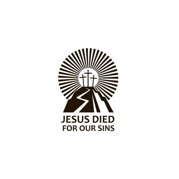 Черная Икона Иисуса Холма Гольгота Крестами Изолированы Белом Фоне — стоковый вектор