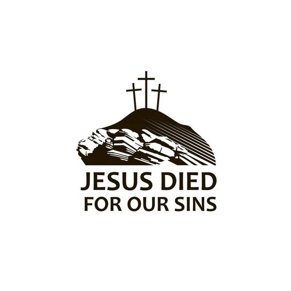 Icona Nera Gesù Golgota Collina Con Croci Isolate Sfondo Bianco — Vettoriale Stock